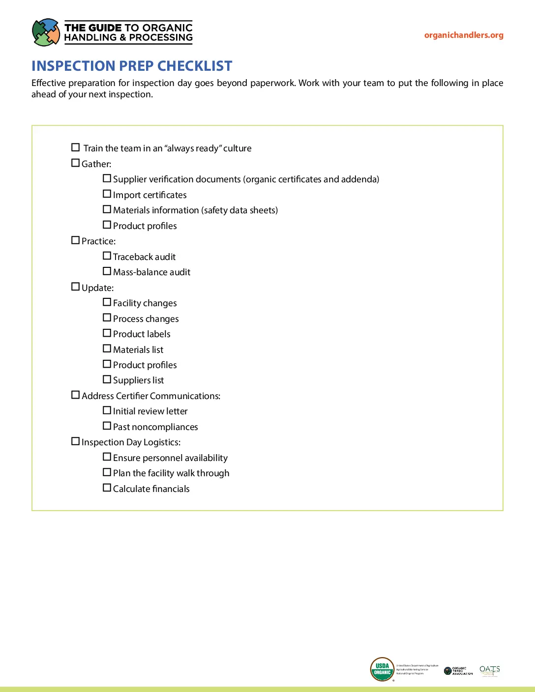 Inspection Prep Checklist