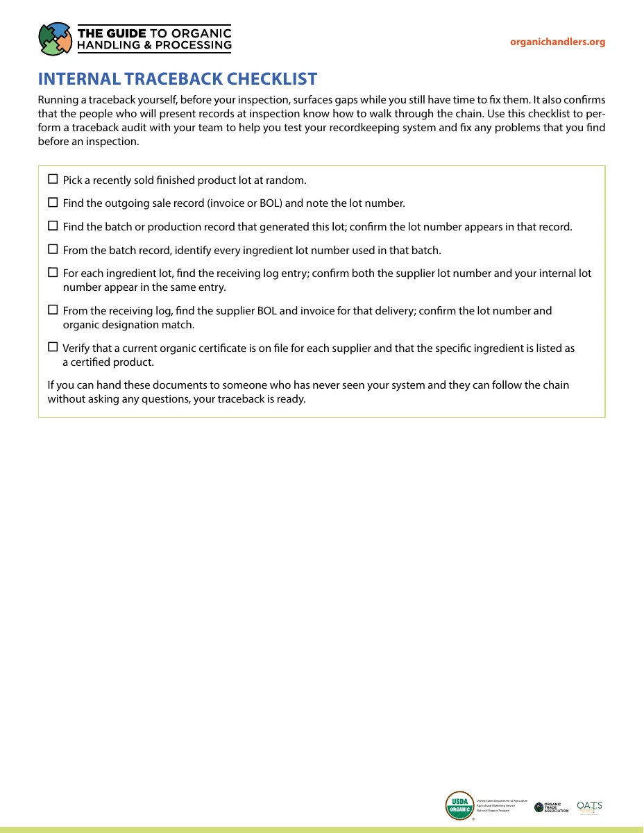 Internal Traceback Checklist