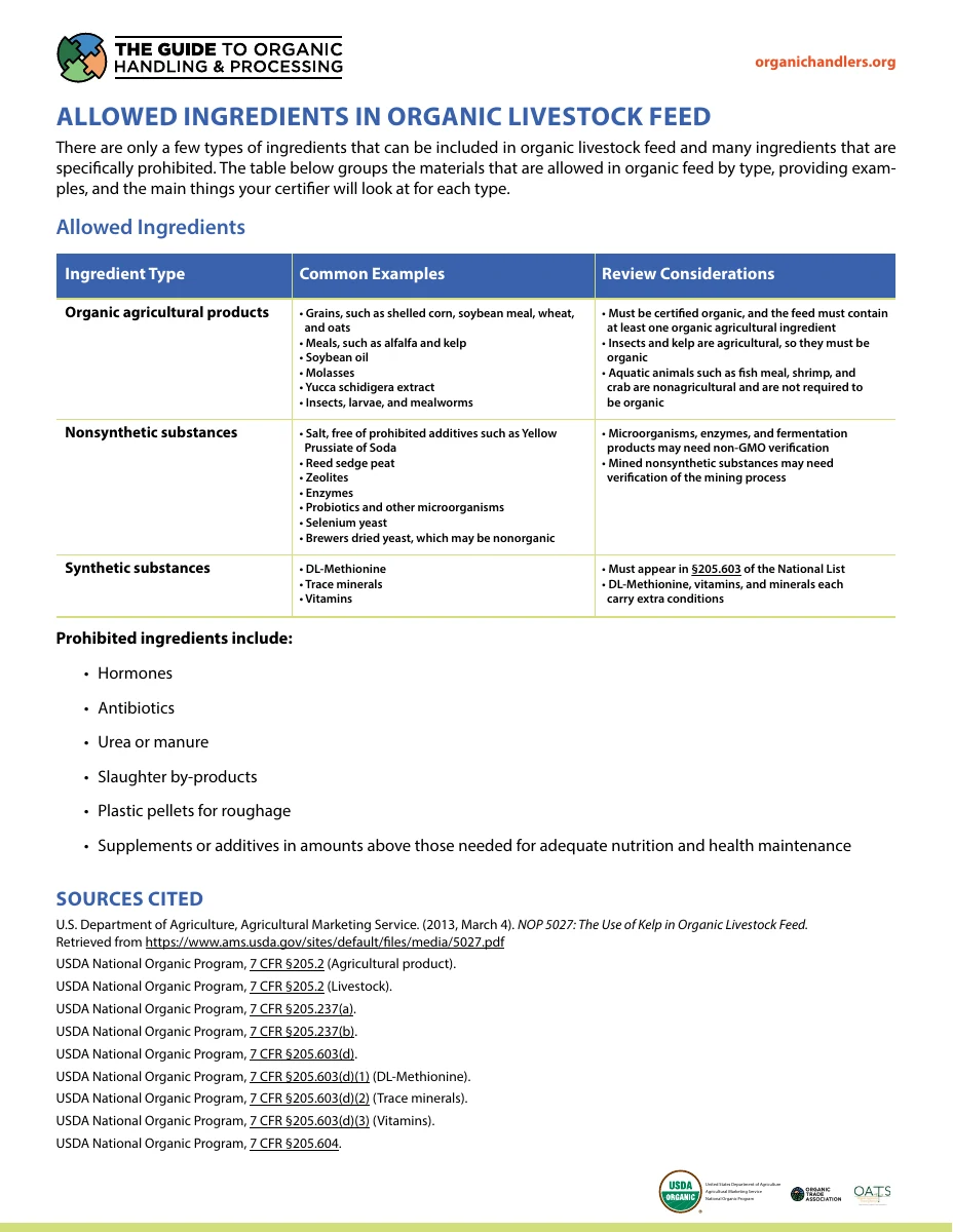 Allowed Ingredients in Organic Livestock Feed